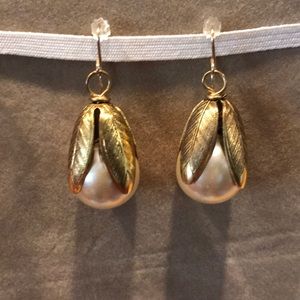 Gold Leaf and Pearl Earrings